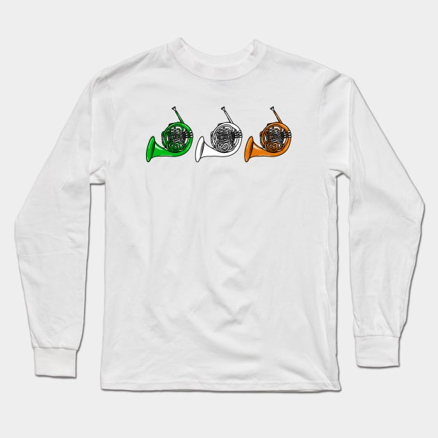 French Horn Irish Flag Brass Musician St Patrick's Day Long Sleeve T-Shirt by doodlerob